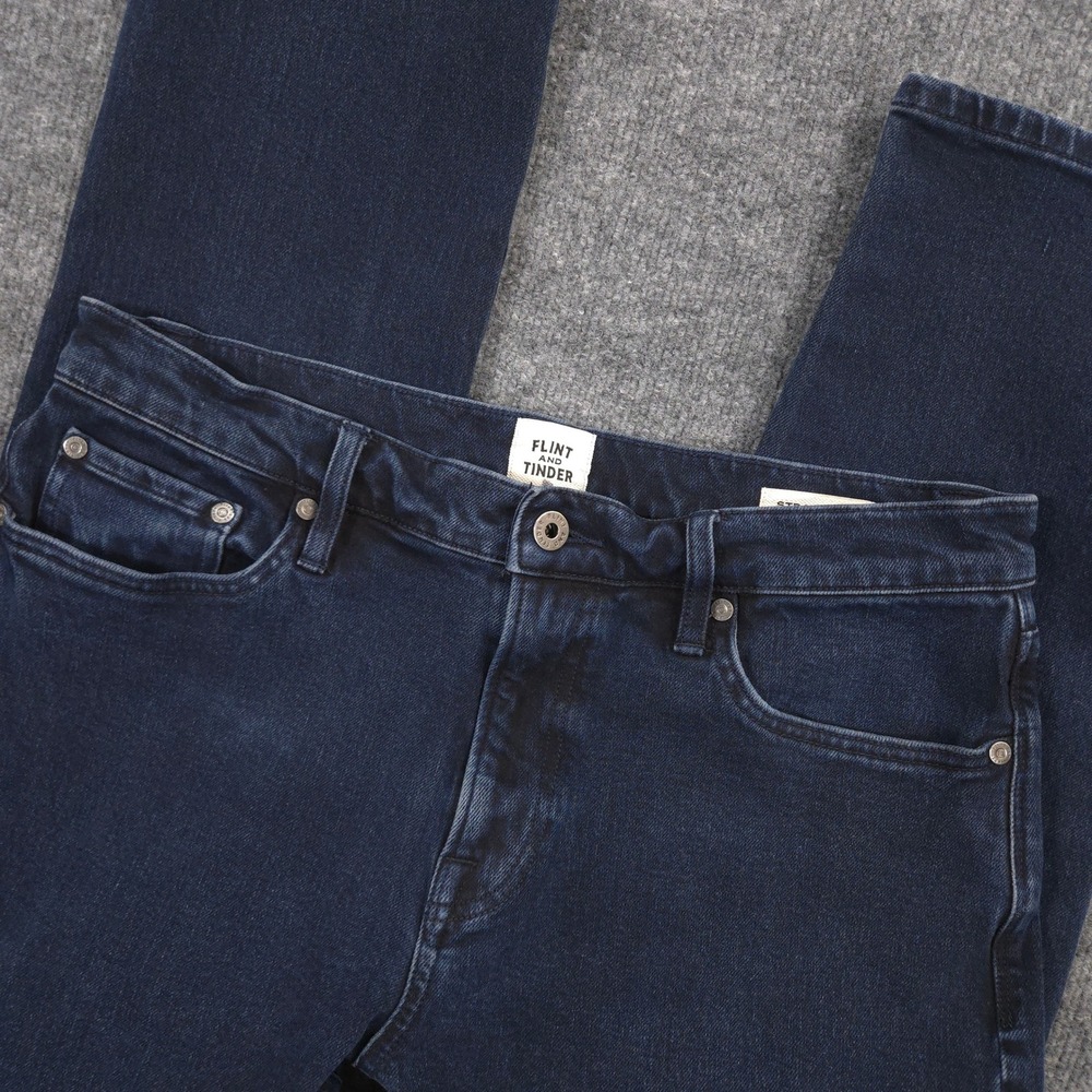 Flint and Tinder Jeans Mens 31X30 Blue Straight Fit Stretch Dark Wash Denim